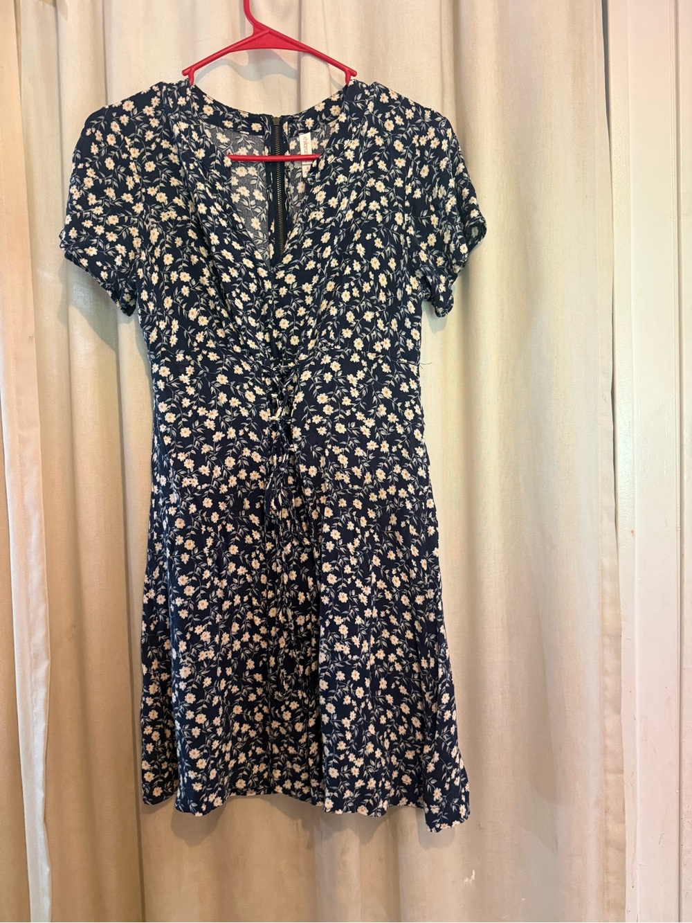 Xhilaration Navy Floral V-Neck A-Line Mini Dress